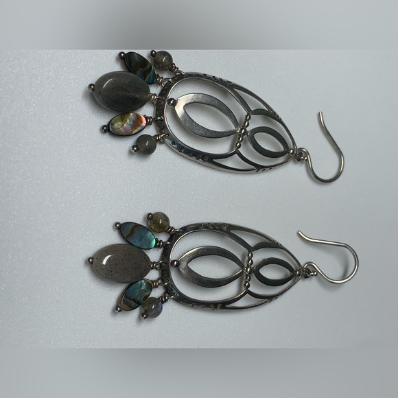 Silpada Sterling Silver HTF INFINITY Feldspar, Abalone Shell Chandelier Earrings - Picture 4 of 13